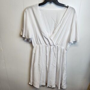 Short Sleeve V Neck Midi Dress‎ Womens 2XL Flowy Wrap Waist Polyester Spandex
